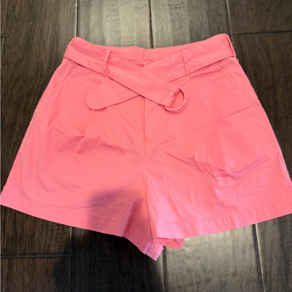High-Rise Pink Paperbag Belted Shorts